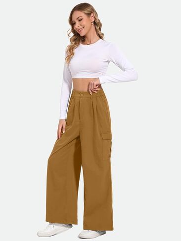 ZANZEA Cargo Pants Women Wide Leg High Waisted Pants Baggy Casual Flowy Trendy Y2K Trousers with Pockets in Saudi Arabia