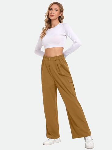 ZANZEA Cargo Pants Women Wide Leg High Waisted Pants Baggy Casual Flowy Trendy Y2K Trousers with Pockets in Saudi Arabia