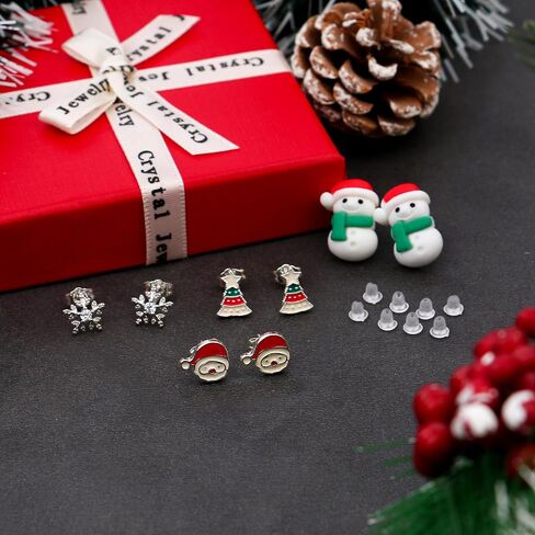 حلق عيد الميلاد الفضي الاسترليني للنساء شجرة عيد الميلاد سانتا كلوز ثلج ندفة الثلج هيبوالرجينيك أقراط عطلة القرط عيد الميلاد أقراط هدايا مجوهرات عيد الميلاد in Saudi Arabia