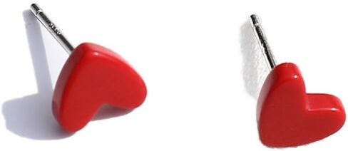925 Sterling Silver V-shape Small Red Heart Stud Earring in Kuwait