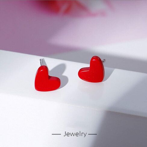 925 Sterling Silver V-shape Small Red Heart Stud Earring in Kuwait