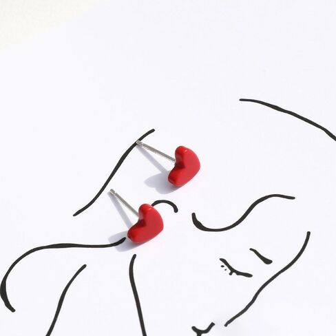 925 Sterling Silver V-shape Small Red Heart Stud Earring in Kuwait
