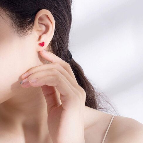 925 Sterling Silver V-shape Small Red Heart Stud Earring in Kuwait