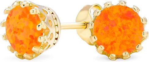 Iridescent Crown Setting Created Opal Solitaire Crown Stud Earrings Rose 14K Gold Plated .925 Sterling Silver Iridescent White Blue Orange 6MM October Birthstone in Saudi Arabia