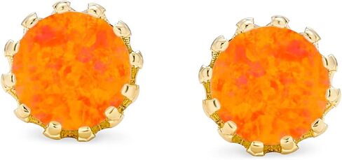 Iridescent Crown Setting Created Opal Solitaire Crown Stud Earrings Rose 14K Gold Plated .925 Sterling Silver Iridescent White Blue Orange 6MM October Birthstone in Saudi Arabia