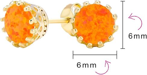 Iridescent Crown Setting Created Opal Solitaire Crown Stud Earrings Rose 14K Gold Plated .925 Sterling Silver Iridescent White Blue Orange 6MM October Birthstone in Saudi Arabia
