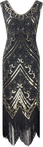 1920s Inspired Fringe Gatsby Flapper Midi Party Dress with Accessories Set in Saudi Arabia
