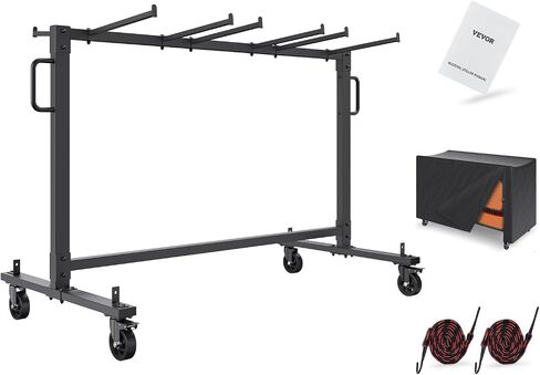 VEVOR Folding Cart Single Layer Mobile Stackable Dolly, Storage Rack Trolley with 265 Lbs Capacity to Store 42, Heavy Duty Iron Chairs Holder with 4 Casters, 2 Elastic Cords, Cover, Matte Black in Saudi Arabia
