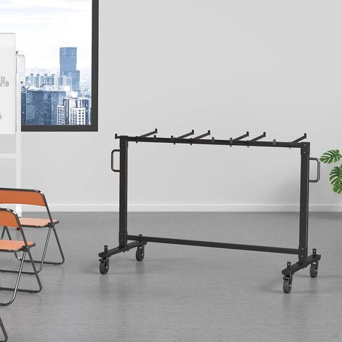VEVOR Folding Cart Single Layer Mobile Stackable Dolly, Storage Rack Trolley with 265 Lbs Capacity to Store 42, Heavy Duty Iron Chairs Holder with 4 Casters, 2 Elastic Cords, Cover, Matte Black in Saudi Arabia
