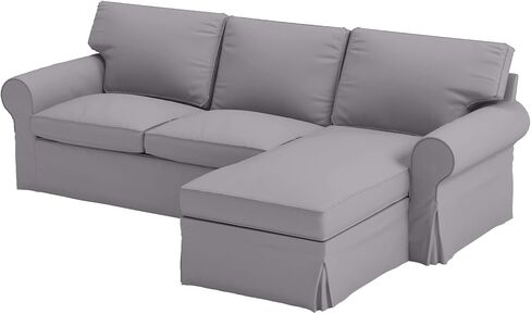 Sofa Covers Custom Made for IKEA 4 Seat Loveseat Chaise Sectional Corner Slipcovers (Polyester Flax Light Gray, Ektorp 4 Seat Chaise) in Saudi Arabia