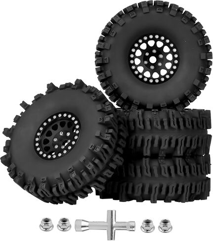Metal 1.9 Beadlock Wheels & Tires 1/10 RC Rock Crawler Mud Tires for Traxxas TRX4 Bronco Defender Axial SCX10 II III Redcat Gen 8 RC4WD Trail Finder 2 (4-Pack) (Color C) in Saudi Arabia
