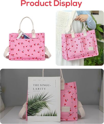Tote Bag for Women,Canvas Cherry Tote Bags for Work Everything Tote Bag Crossbody Shoulder Handbags with Pockets in Saudi Arabia