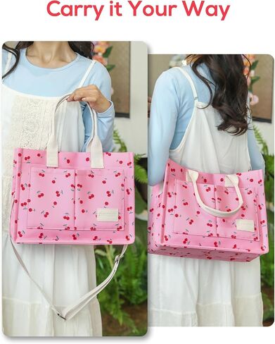 Tote Bag for Women,Canvas Cherry Tote Bags for Work Everything Tote Bag Crossbody Shoulder Handbags with Pockets in Saudi Arabia