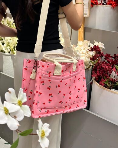 Tote Bag for Women,Canvas Cherry Tote Bags for Work Everything Tote Bag Crossbody Shoulder Handbags with Pockets in Saudi Arabia