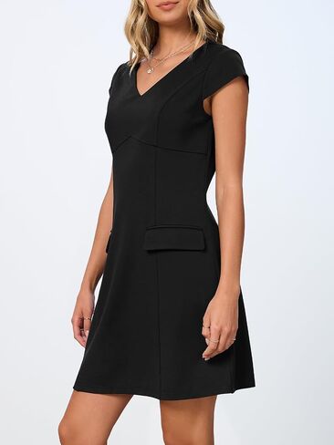 MEROKEETY Women's Cap Sleeve V Neck Mini Dress Elegant Formal Bodycon Business Office Casual Dress in Saudi Arabia