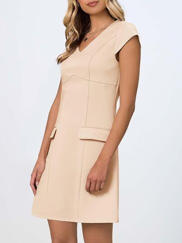 MEROKEETY Women's Cap Sleeve V Neck Mini Dress Elegant Formal Bodycon Business Office Casual Dress in Saudi Arabia