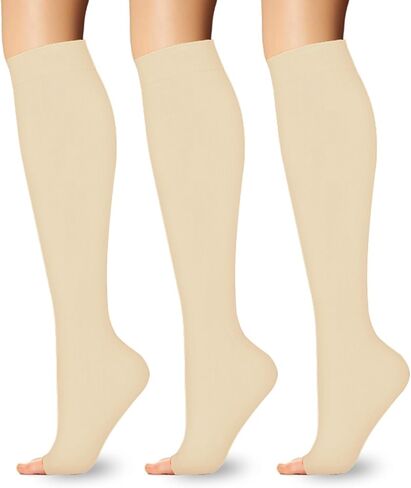 3 Pairs Open Toe Compression Socks for Women & Men Toeless Knee High Stockings for Circulation Support in Kuwait