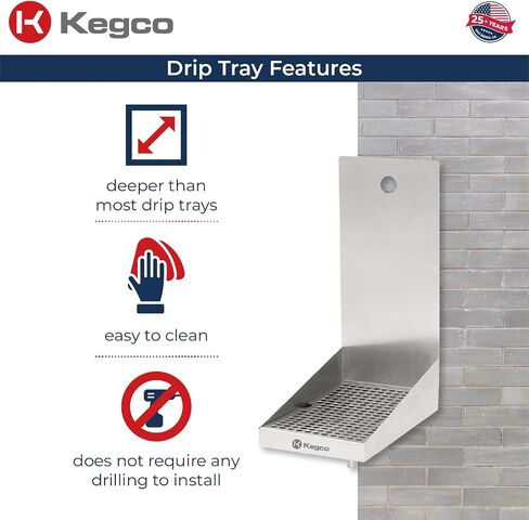 Kegco SEWM-1210-3 12" x 10" x 18" Wall Mount Drip Tray with Drain - 3 Shank Holes in Saudi Arabia