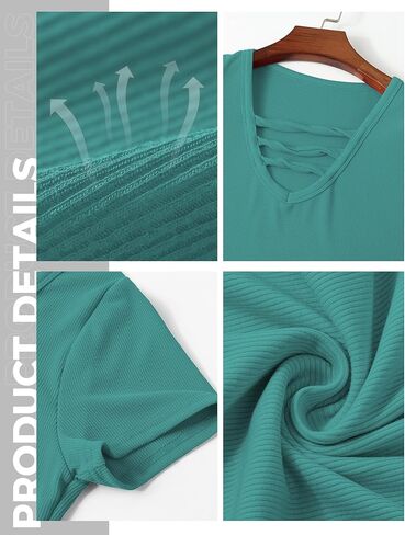 Women V-Neck Short Sleeve Fitted Sexy Summer Trendy Tunic Tee Top Criss Cross Ribbed Casual Shirt Slim Blouse in Saudi Arabia