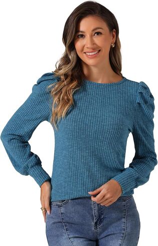 Allegra K Women's Puff Long Sleeve Tunic Tops Knit Crew Neck Casual Shirt in Saudi Arabia