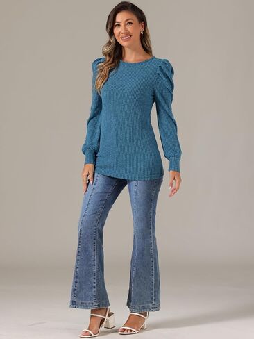 Allegra K Women's Puff Long Sleeve Tunic Tops Knit Crew Neck Casual Shirt in Saudi Arabia