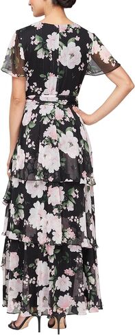 S.L. Fashions Women's Short Sleeve Tiered Skirt Long Maxi Dress with Surplice Neckline, Wedding (Petite and Regular Sizes) in Kuwait
