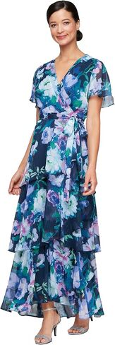 S.L. Fashions Women's Short Sleeve Tiered Skirt Long Maxi Dress with Surplice Neckline, Wedding (Petite and Regular Sizes) in Kuwait