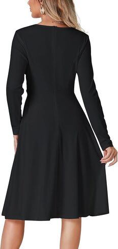 LYANER Women's Tie Front Waist Crew Neck Long Sleeve Pleated A Line Flared Midi Dress in Saudi Arabia