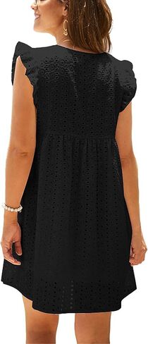 Women Summer Dress Wrap V Neck Jacquard Lace Ruffle Short Sleeve Mini Dresses with Pocket in Kuwait