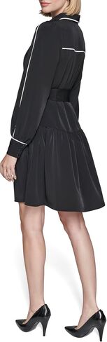 KARL LAGERFELD Women's Piping Details Silky Crepe Long Sleeves Shirtdress in Saudi Arabia
