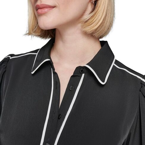 KARL LAGERFELD Women's Piping Details Silky Crepe Long Sleeves Shirtdress in Saudi Arabia