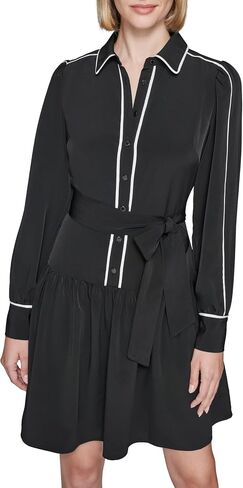 KARL LAGERFELD Women's Piping Details Silky Crepe Long Sleeves Shirtdress in Saudi Arabia
