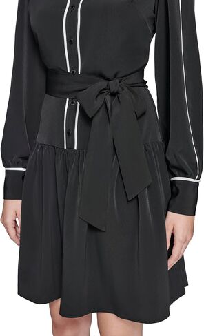 KARL LAGERFELD Women's Piping Details Silky Crepe Long Sleeves Shirtdress in Saudi Arabia