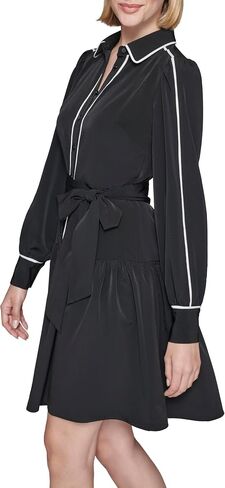 KARL LAGERFELD Women's Piping Details Silky Crepe Long Sleeves Shirtdress in Saudi Arabia