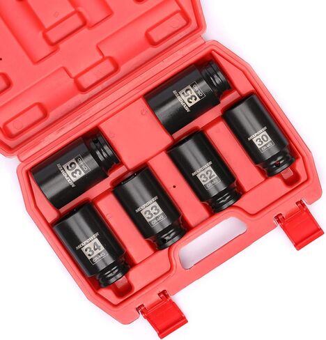 MIXPOWER 4-Piece 1/2'' Drive Deep Impact Socket Set, 6 Point, CR-MO,Metric,32,33,35,36mm, Spindle Axle Nut Impact Socket Set in Kuwait