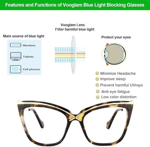 Vooglam Cat Eye Frame Blue Light Blocking Glasses for Women Anti UV Eyestrain Eyewear Janina OX006465 in Kuwait