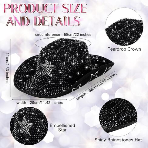 Rhinestone Cowboy Hats for Women Cowgirl Diamond Western Disco Crystal Hat for Carnival Wedding Costume Party in Kuwait