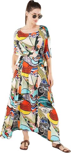 Womens 100% Cotton Premium Kaftan, Loungewear,Night wear, Summerdress,Robe Beachcover, Boatneck Caftan Free Size-3XL in Saudi Arabia
