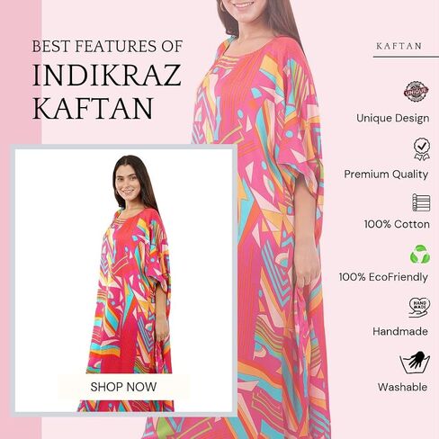 Womens 100% Cotton Premium Kaftan, Loungewear,Night wear, Summerdress,Robe Beachcover, Boatneck Caftan Free Size-3XL in Saudi Arabia