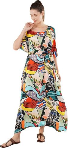 Womens 100% Cotton Premium Kaftan, Loungewear,Night wear, Summerdress,Robe Beachcover, Boatneck Caftan Free Size-3XL in Saudi Arabia