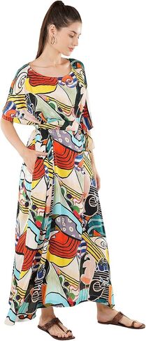 Womens 100% Cotton Premium Kaftan, Loungewear,Night wear, Summerdress,Robe Beachcover, Boatneck Caftan Free Size-3XL in Saudi Arabia