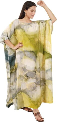 Womens 100% Cotton Premium Kaftan, Loungewear,Night wear, Summerdress,Robe Beachcover, Boatneck Caftan Free Size-3XL in Saudi Arabia