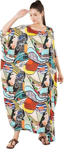 Womens 100% Cotton Premium Kaftan, Loungewear,Night wear, Summerdress,Robe Beachcover, Boatneck Caftan Free Size-3XL in Saudi Arabia