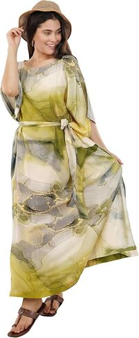 Womens 100% Cotton Premium Kaftan, Loungewear,Night wear, Summerdress,Robe Beachcover, Boatneck Caftan Free Size-3XL in Saudi Arabia