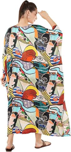 Womens 100% Cotton Premium Kaftan, Loungewear,Night wear, Summerdress,Robe Beachcover, Boatneck Caftan Free Size-3XL in Saudi Arabia