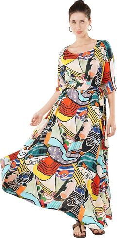 Womens 100% Cotton Premium Kaftan, Loungewear,Night wear, Summerdress,Robe Beachcover, Boatneck Caftan Free Size-3XL in Saudi Arabia