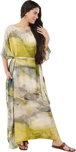 Womens 100% Cotton Premium Kaftan, Loungewear,Night wear, Summerdress,Robe Beachcover, Boatneck Caftan Free Size-3XL in Saudi Arabia