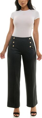 Zac & Rachel Women's Pull on Wide Leg Compression Ponte Pant with Symmetric Button Detail in Kuwait