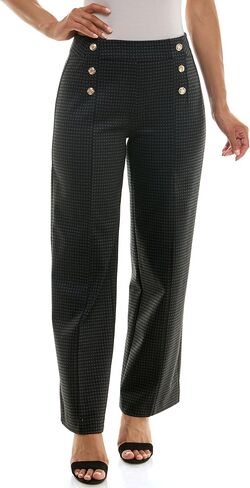 Zac & Rachel Women's Pull on Wide Leg Compression Ponte Pant with Symmetric Button Detail in Kuwait