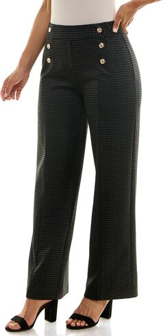 Zac & Rachel Women's Pull on Wide Leg Compression Ponte Pant with Symmetric Button Detail in Kuwait
